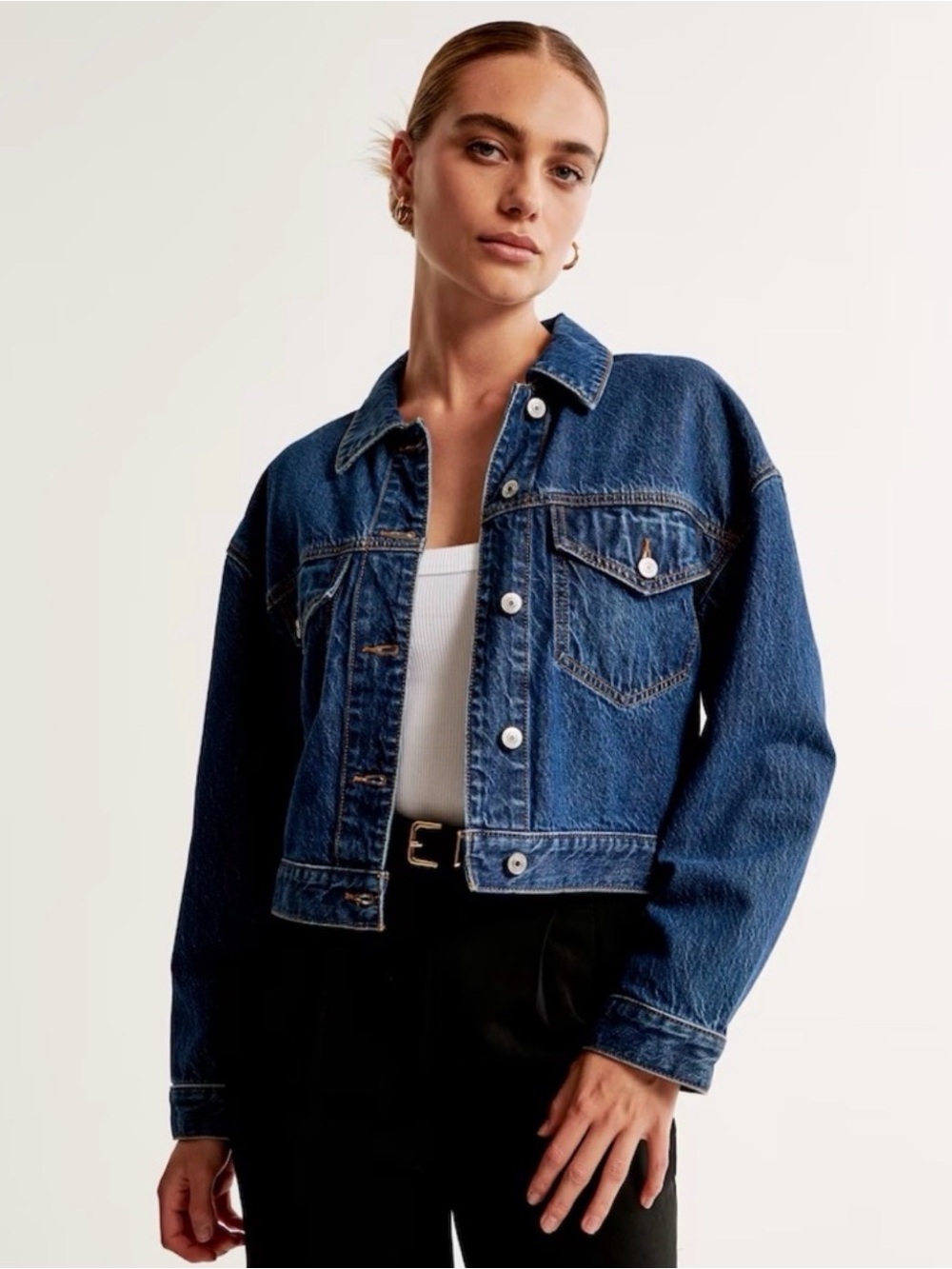 Women’s Drapey Cropped Denim Jacket — Rinse Wash — Size XS — brand new